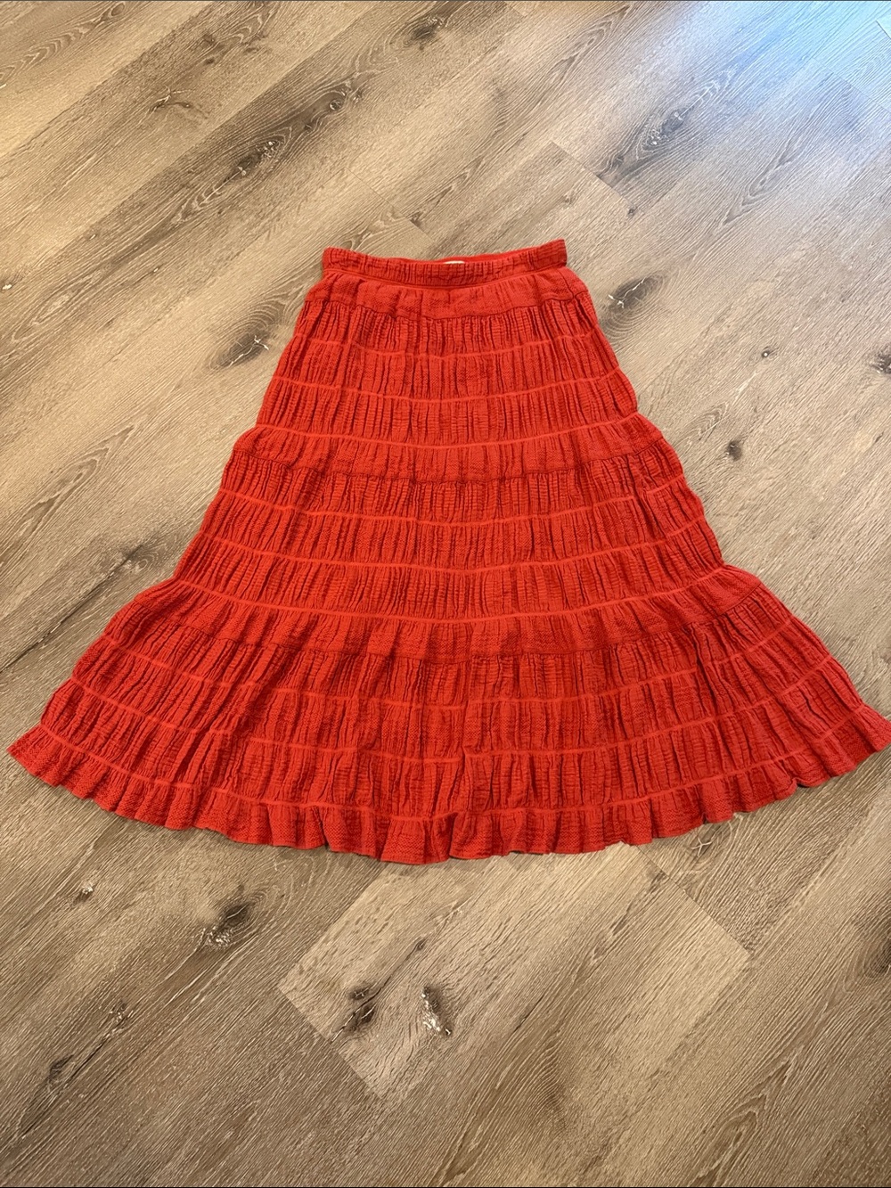 Max Studio Red Tiered Knit Midi Skirt